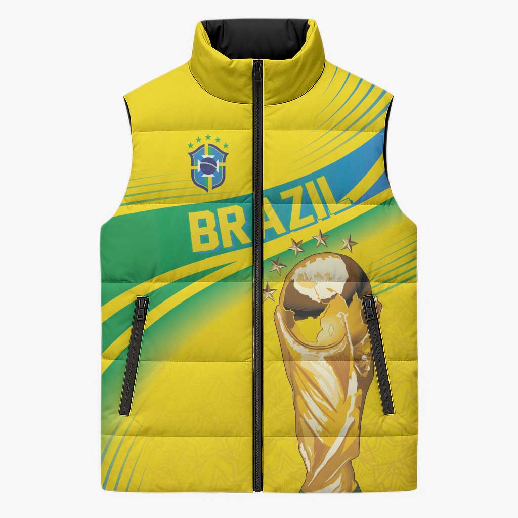 Brazil WC2026 Personalized Sleeveless Puffer Jacket Pentacampeón Canaries