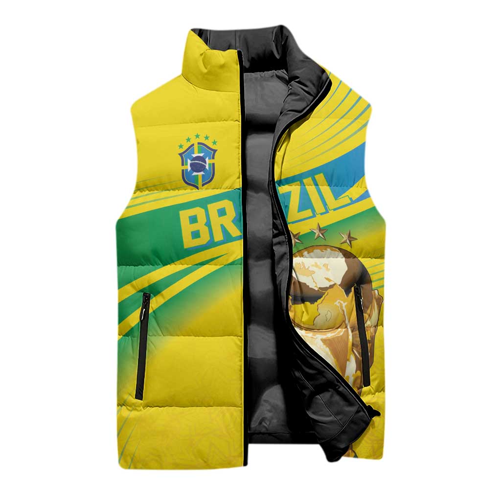 Brazil WC2026 Personalized Sleeveless Puffer Jacket Pentacampeón Canaries