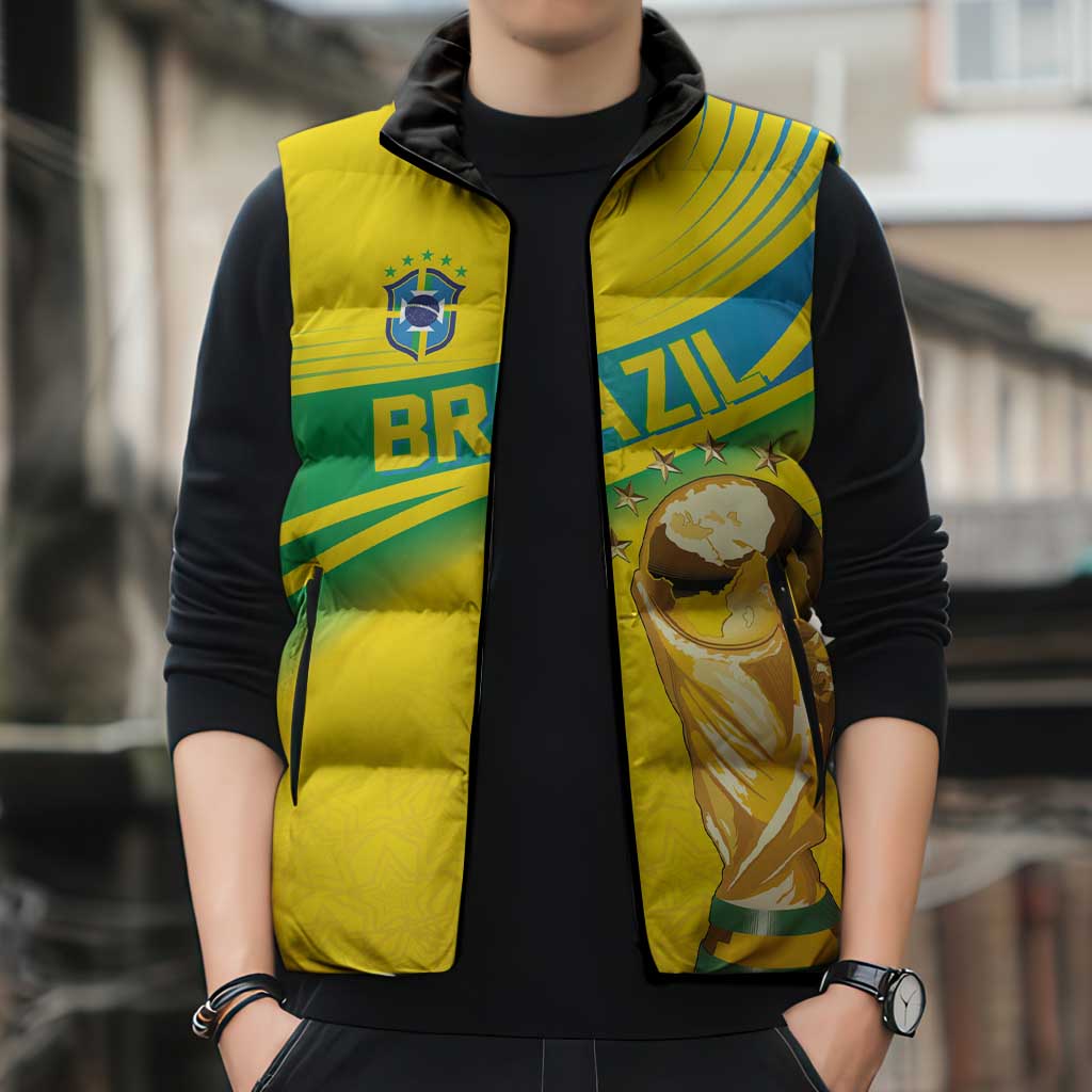 Brazil WC2026 Personalized Sleeveless Puffer Jacket Pentacampeón Canaries