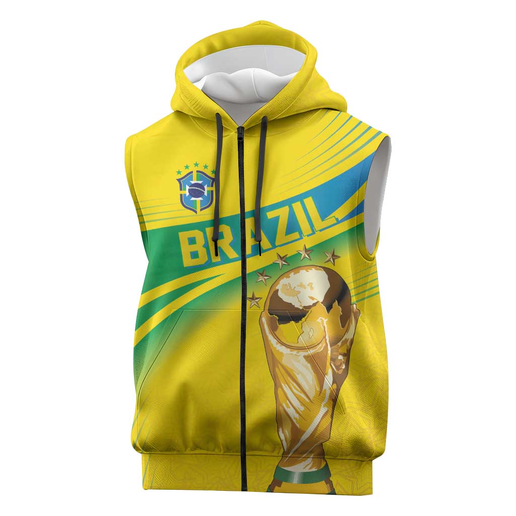 Brazil WC2026 Personalized Sleeveless Zip Hoodie Pentacampeón Canaries