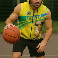 Brazil WC2026 Personalized Sleeveless Zip Hoodie Pentacampeón Canaries