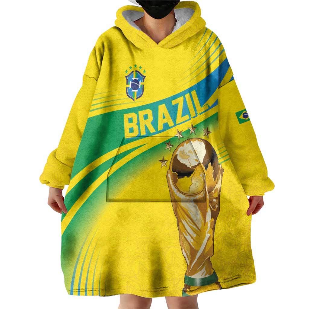 Brazil WC2026 Personalized Wearable Blanket Hoodie Pentacampeón Canaries