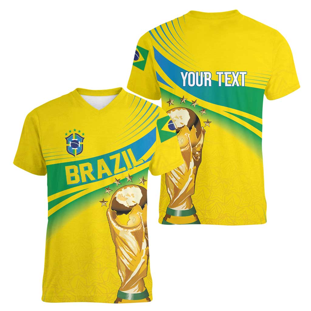 Brazil WC2026 Personalized Women V-Neck T-Shirt Pentacampeón Canaries