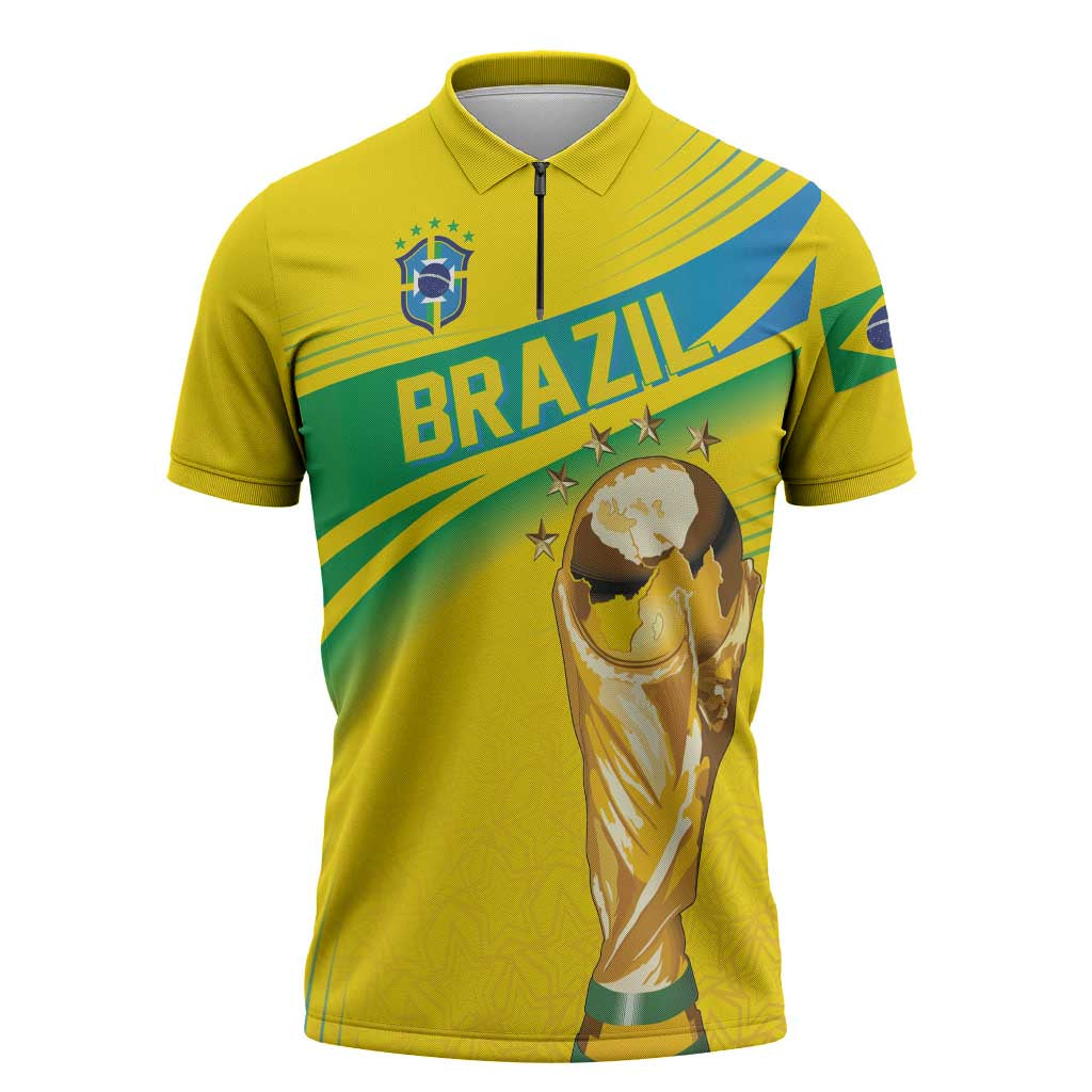 Brazil WC2026 Personalized Zipper Polo Shirt Pentacampeón Canaries
