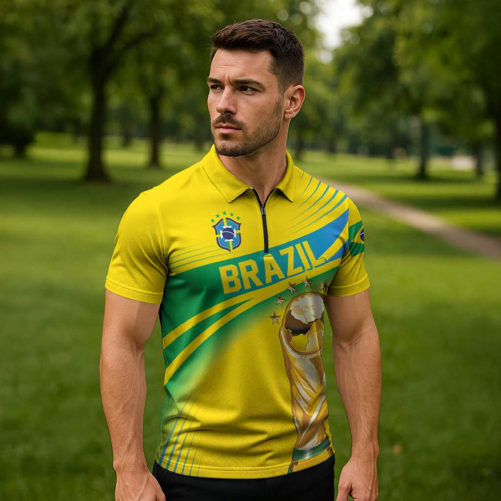 Brazil WC2026 Personalized Zipper Polo Shirt Pentacampeón Canaries