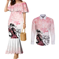 Kentucky Horse Racing Couples Matching Mermaid Dress and Long Sleeve Button Shirt Derby Girls Pink Out