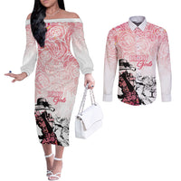 Kentucky Horse Racing Couples Matching Off The Shoulder Long Sleeve Dress and Long Sleeve Button Shirt Derby Girls Pink Out