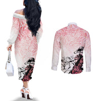 Kentucky Horse Racing Couples Matching Off The Shoulder Long Sleeve Dress and Long Sleeve Button Shirt Derby Girls Pink Out