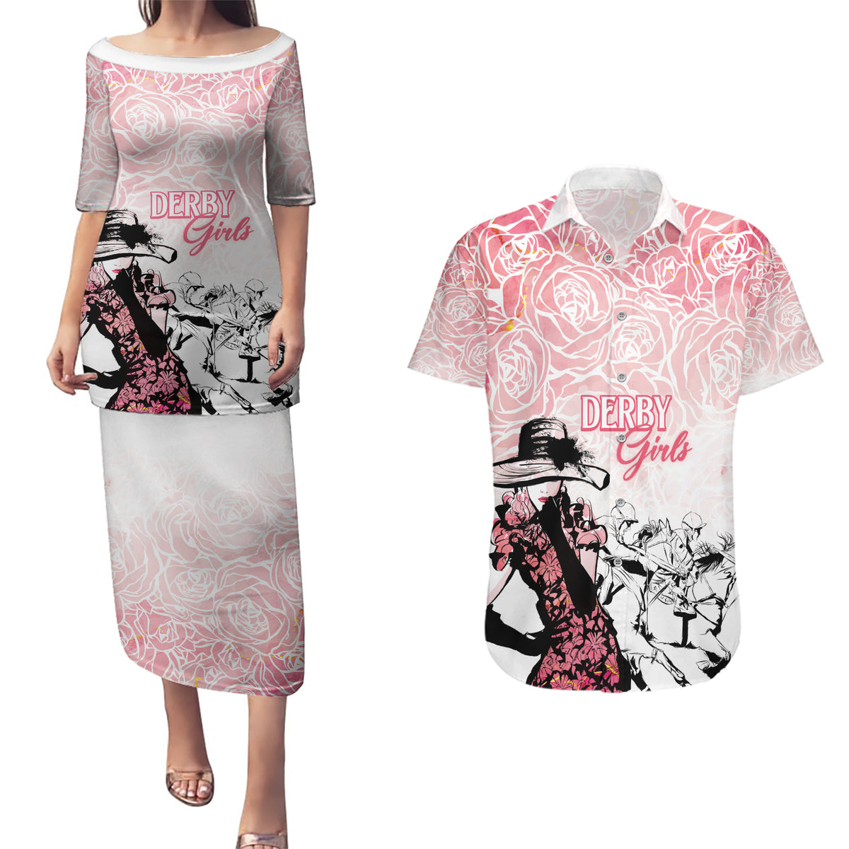 Kentucky Horse Racing Couples Matching Puletasi and Hawaiian Shirt Derby Girls Pink Out LT7 - Wonder Print Shop
