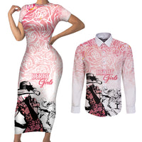 Kentucky Horse Racing Couples Matching Short Sleeve Bodycon Dress and Long Sleeve Button Shirt Derby Girls Pink Out LT7 - Wonder Print Shop