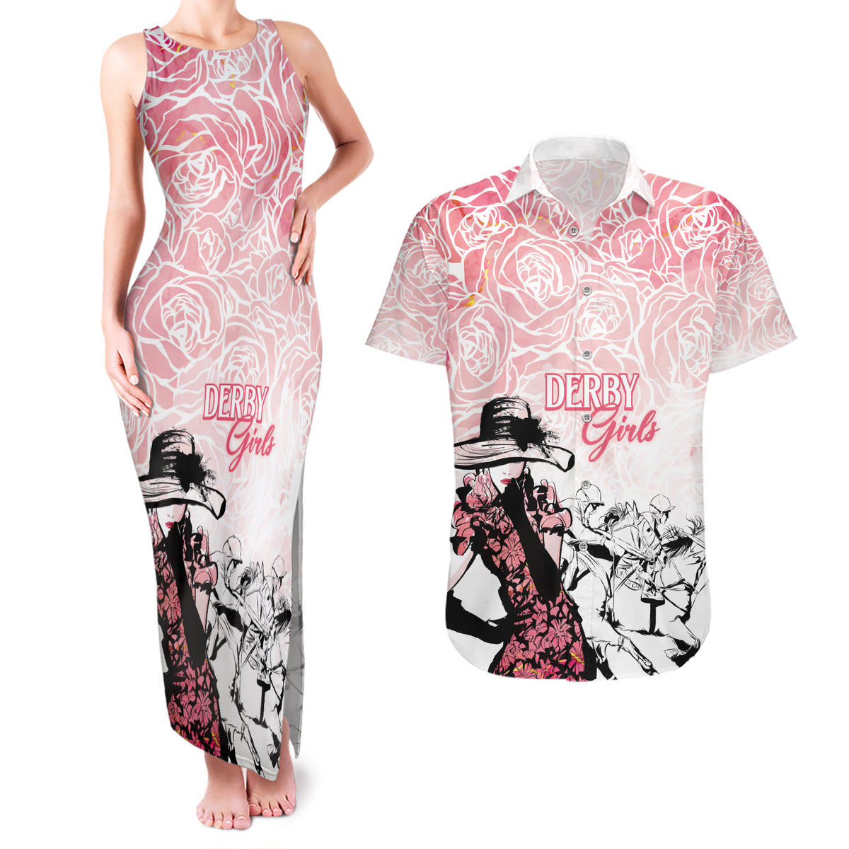 Kentucky Horse Racing Couples Matching Tank Maxi Dress and Hawaiian Shirt Derby Girls Pink Out LT7 - Wonder Print Shop