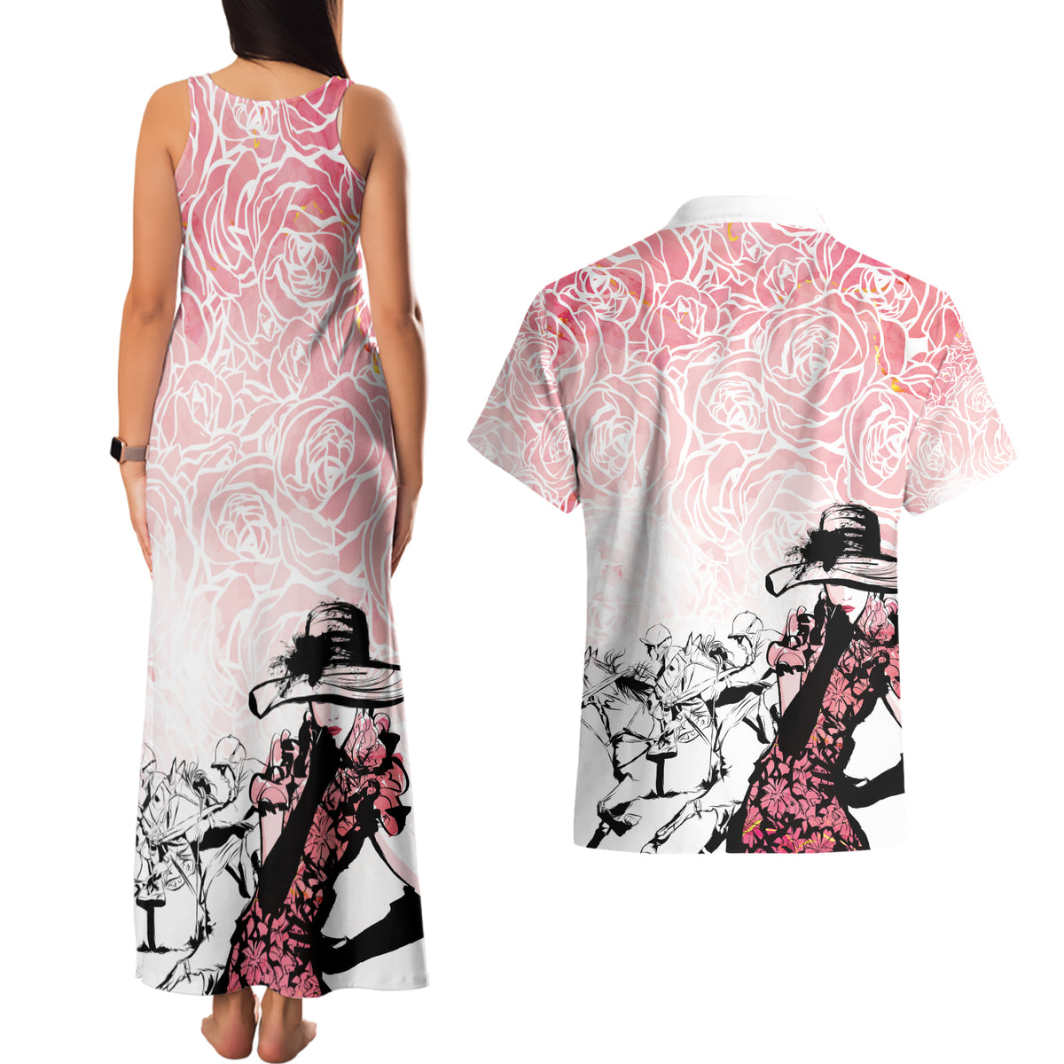 Kentucky Horse Racing Couples Matching Tank Maxi Dress and Hawaiian Shirt Derby Girls Pink Out LT7 - Wonder Print Shop