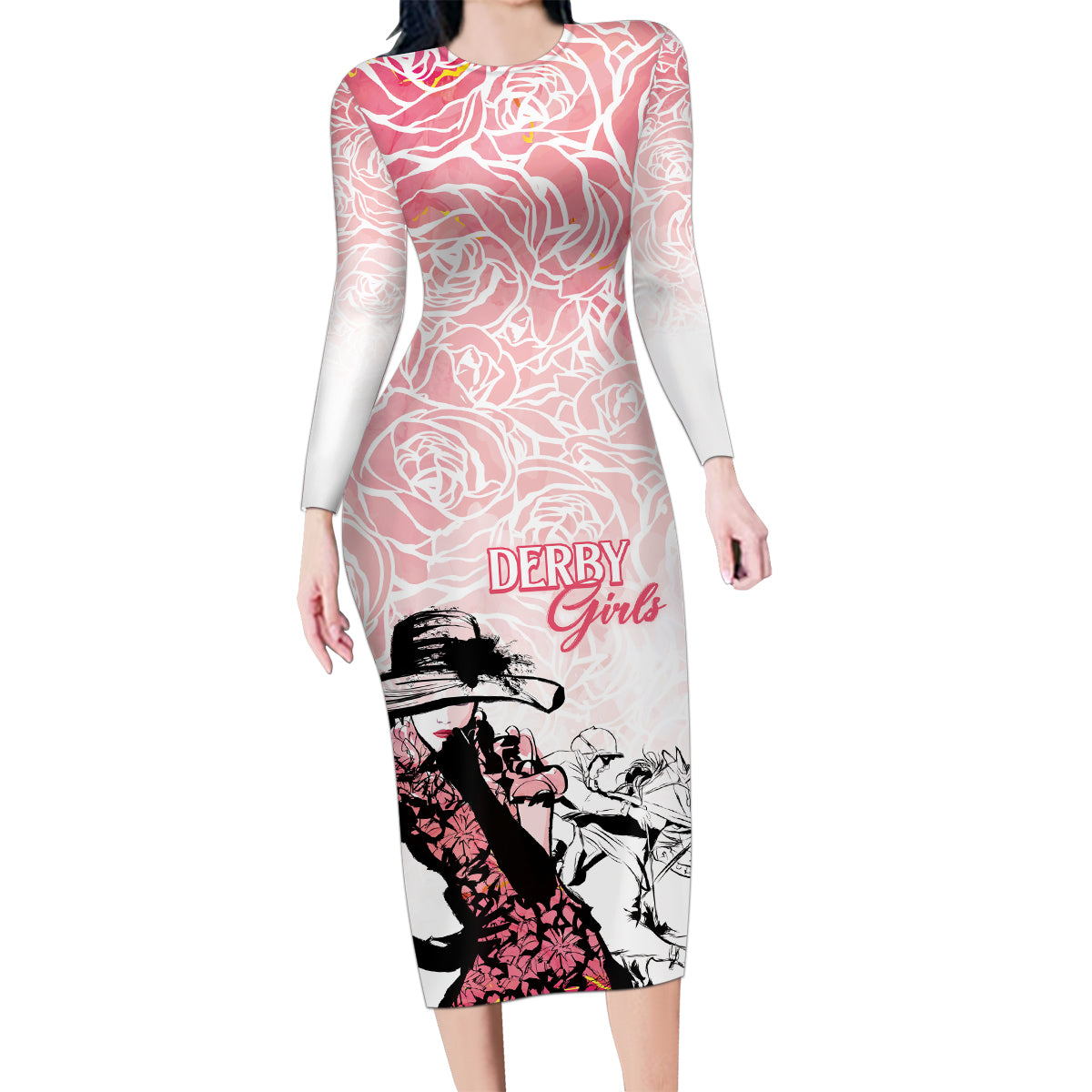 Kentucky Horse Racing Family Matching Long Sleeve Bodycon Dress and Hawaiian Shirt Derby Girls Pink Out LT7 - Wonder Print Shop