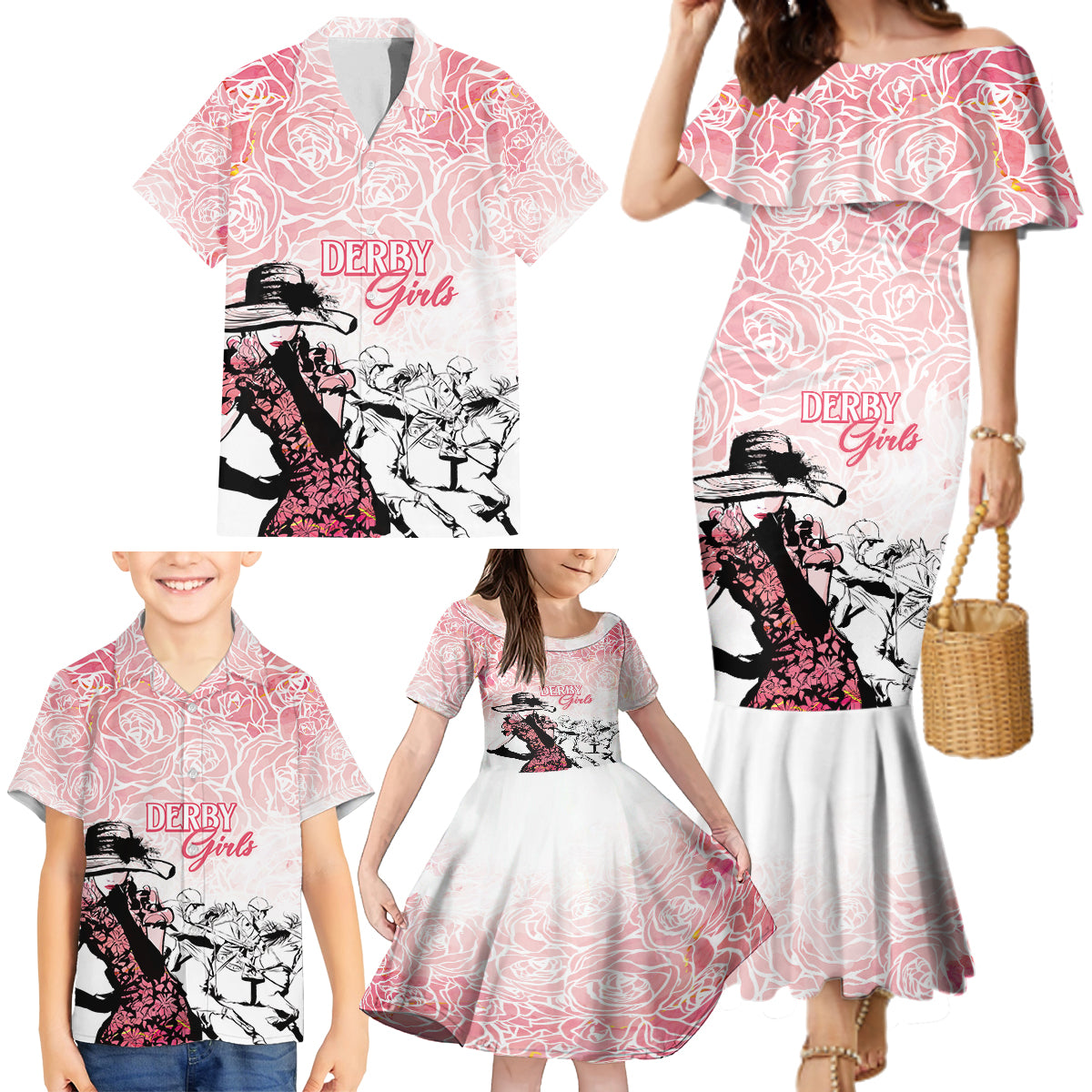 Kentucky Horse Racing Family Matching Mermaid Dress and Hawaiian Shirt Derby Girls Pink Out LT7 - Wonder Print Shop