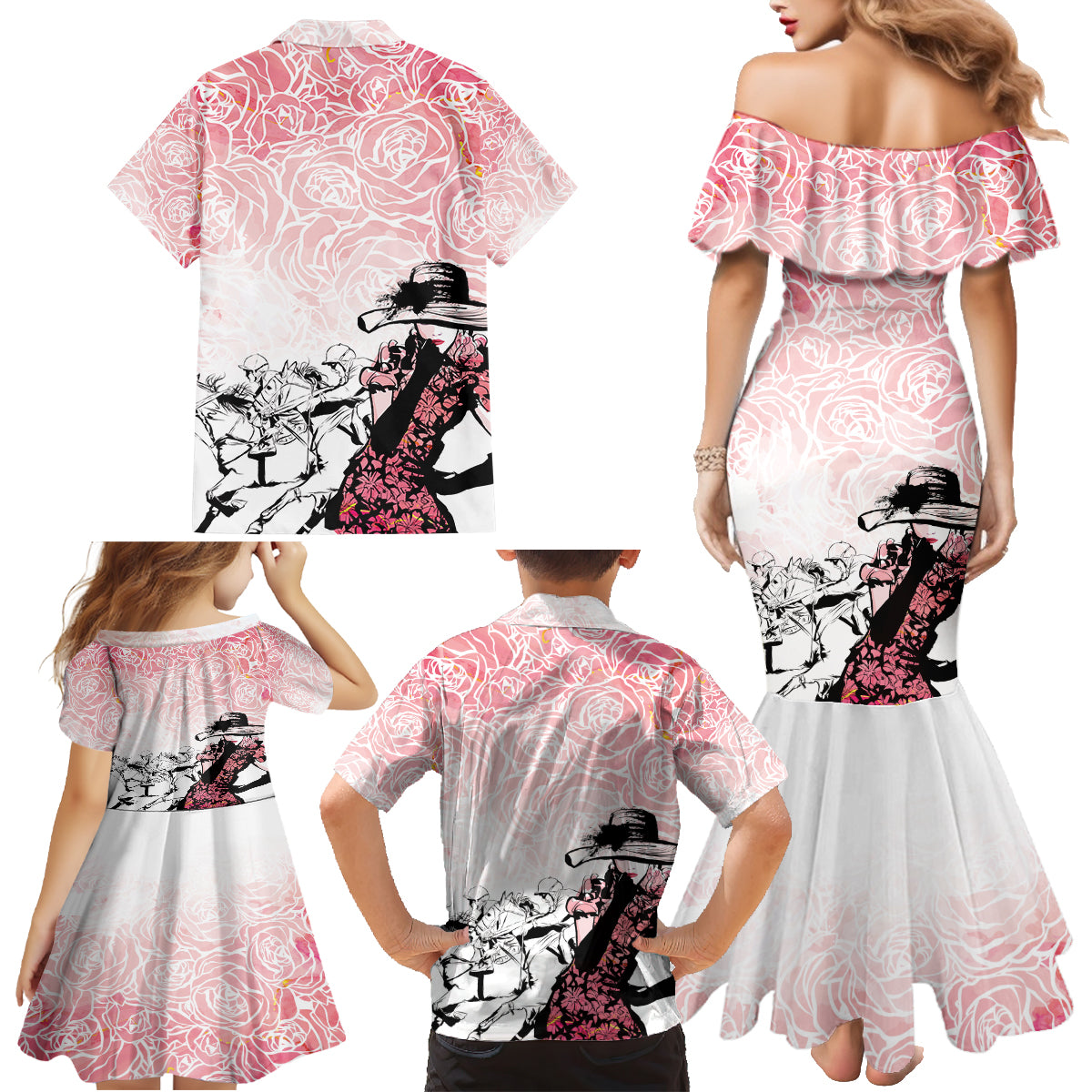 Kentucky Horse Racing Family Matching Mermaid Dress and Hawaiian Shirt Derby Girls Pink Out LT7 - Wonder Print Shop