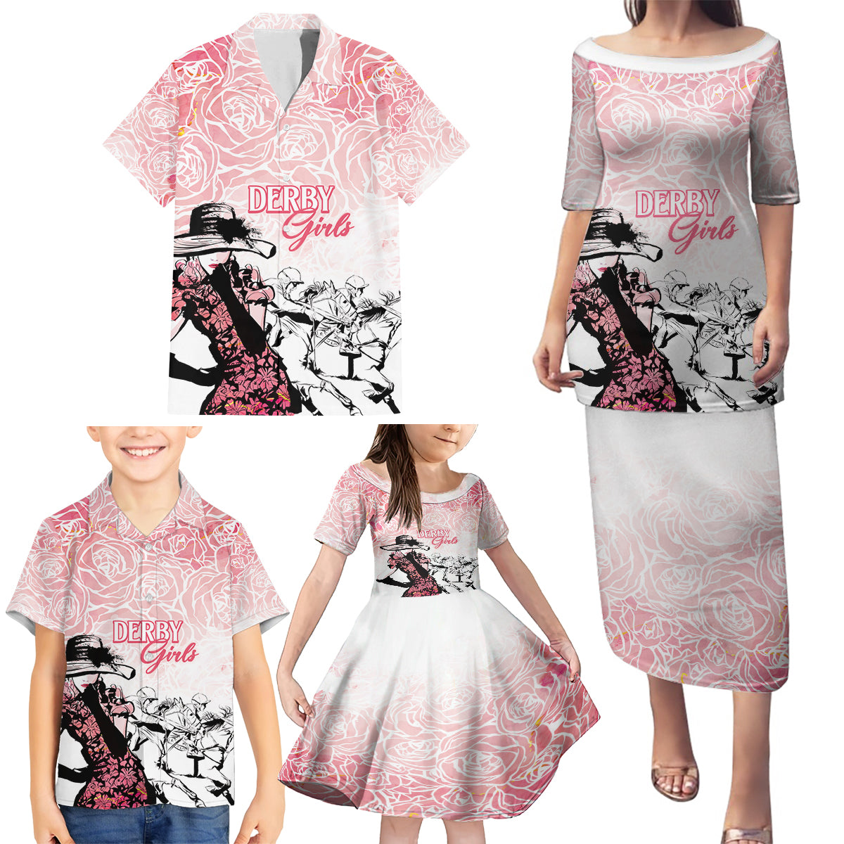 Kentucky Horse Racing Family Matching Puletasi and Hawaiian Shirt Derby Girls Pink Out - Wonder Print Shop