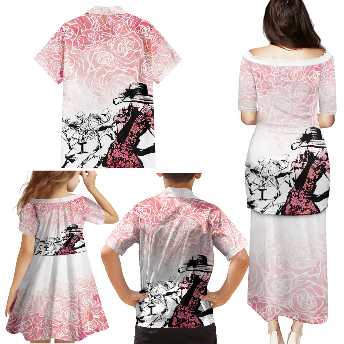 Kentucky Horse Racing Family Matching Puletasi and Hawaiian Shirt Derby Girls Pink Out - Wonder Print Shop