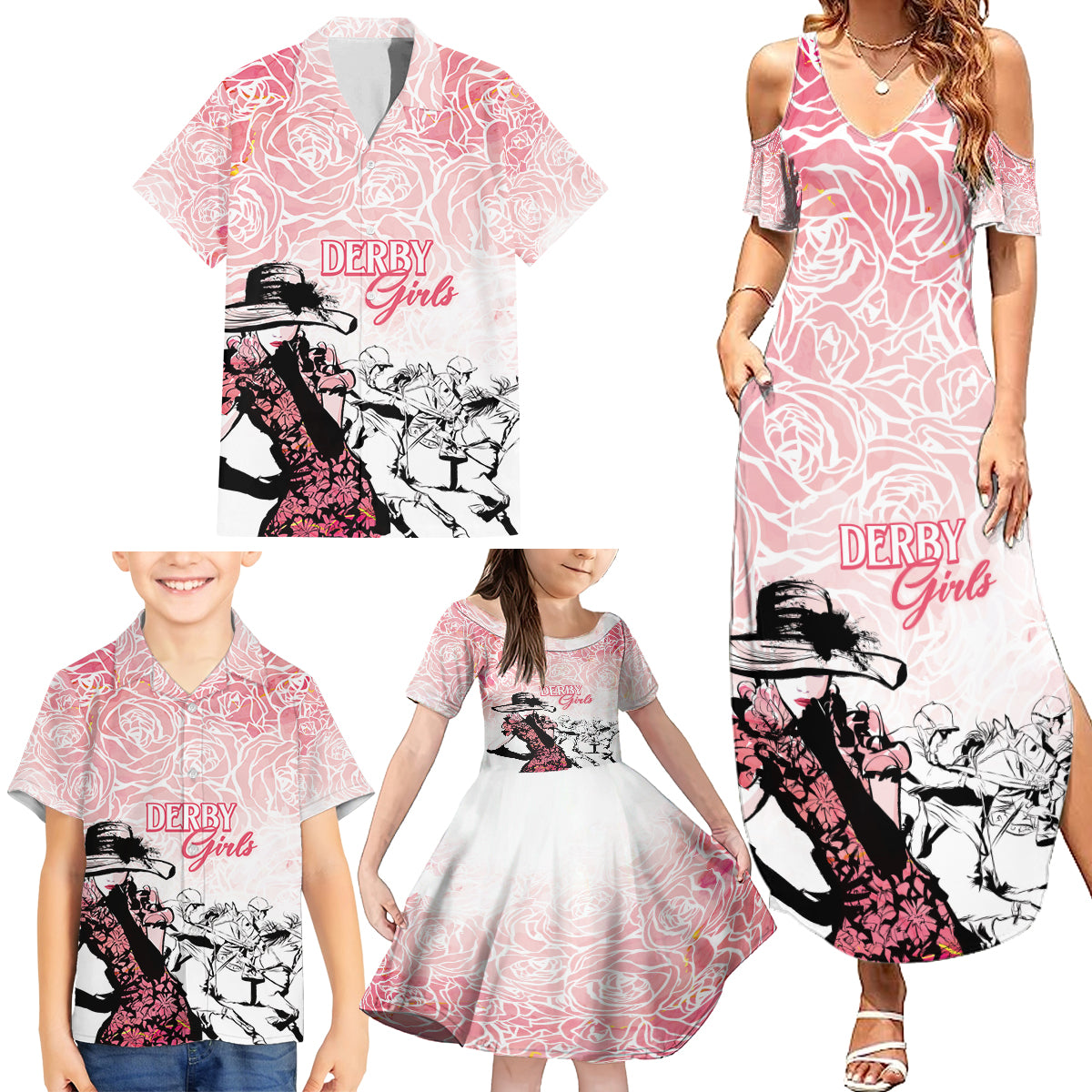 Kentucky Horse Racing Family Matching Summer Maxi Dress and Hawaiian Shirt Derby Girls Pink Out - Wonder Print Shop