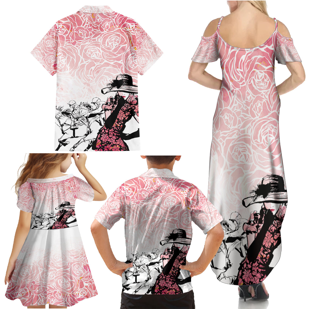 Kentucky Horse Racing Family Matching Summer Maxi Dress and Hawaiian Shirt Derby Girls Pink Out - Wonder Print Shop