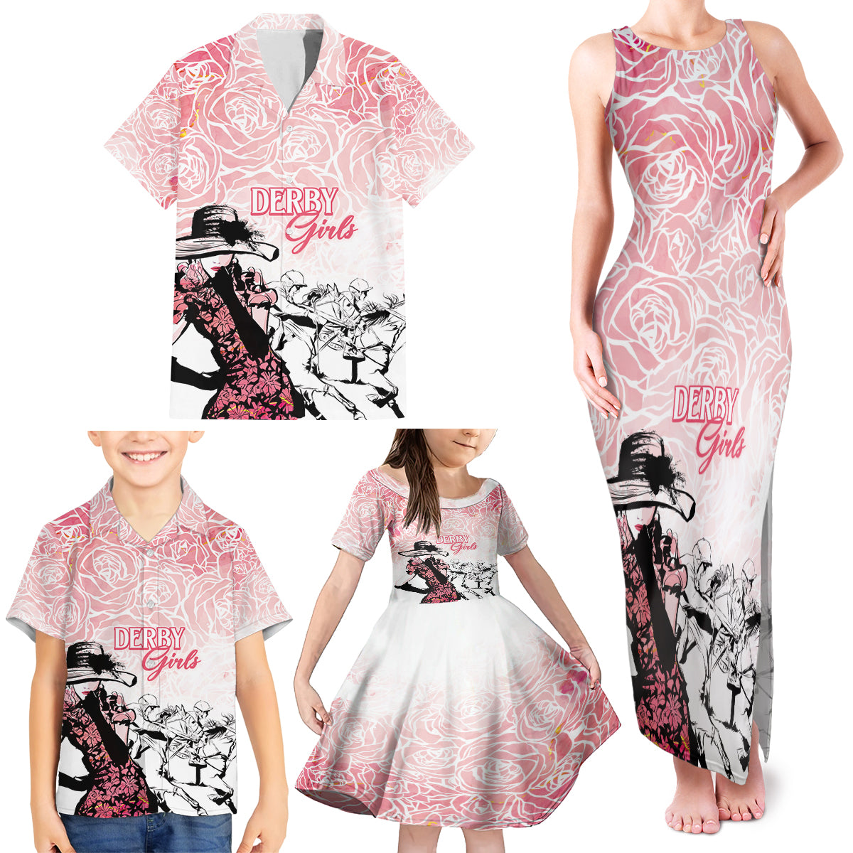 Kentucky Horse Racing Family Matching Tank Maxi Dress and Hawaiian Shirt Derby Girls Pink Out - Wonder Print Shop