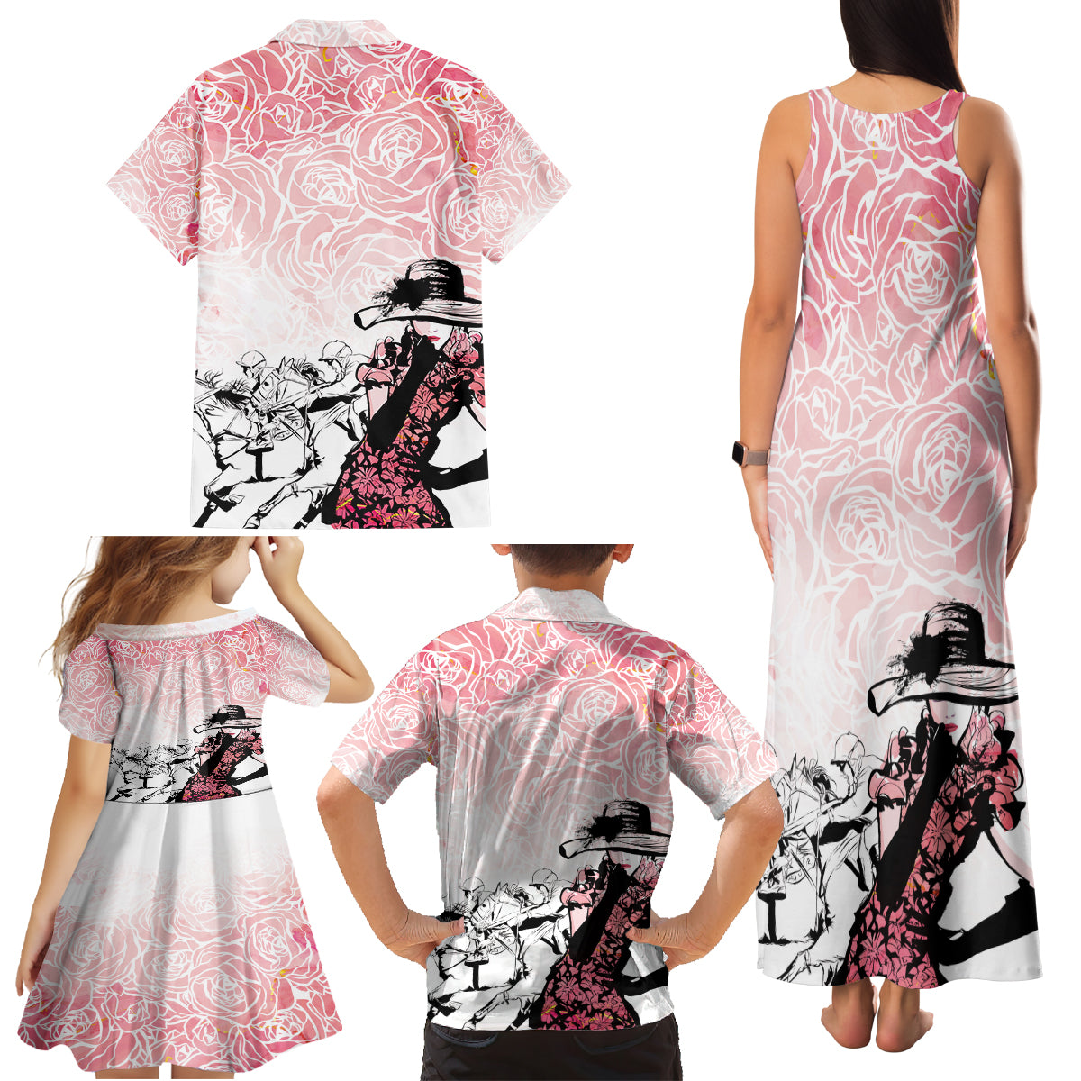 Kentucky Horse Racing Family Matching Tank Maxi Dress and Hawaiian Shirt Derby Girls Pink Out - Wonder Print Shop