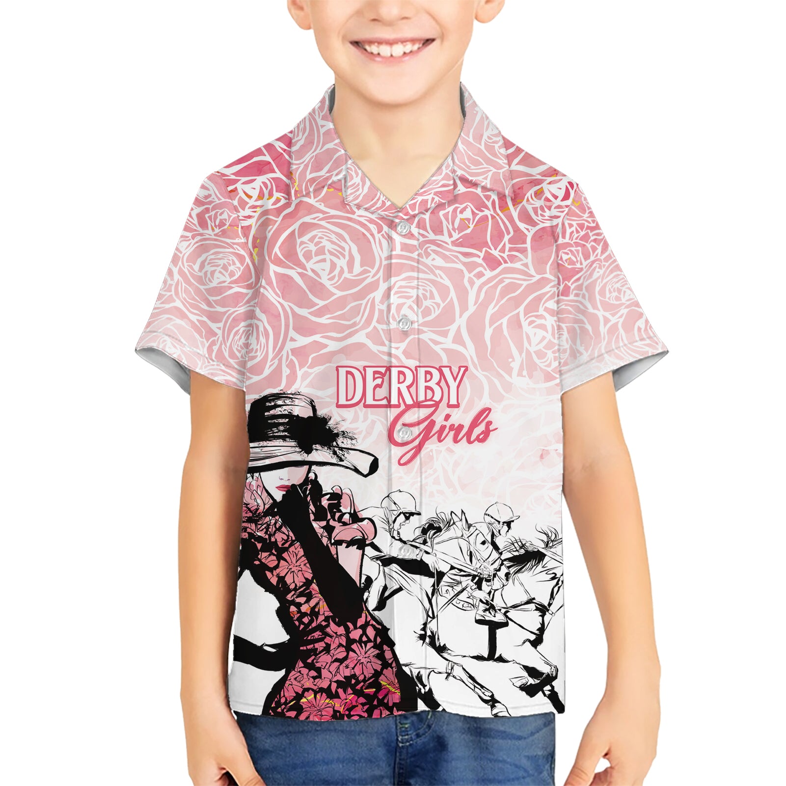 Kentucky Horse Racing Kid Hawaiian Shirt Derby Girls Pink Out - Wonder Print Shop