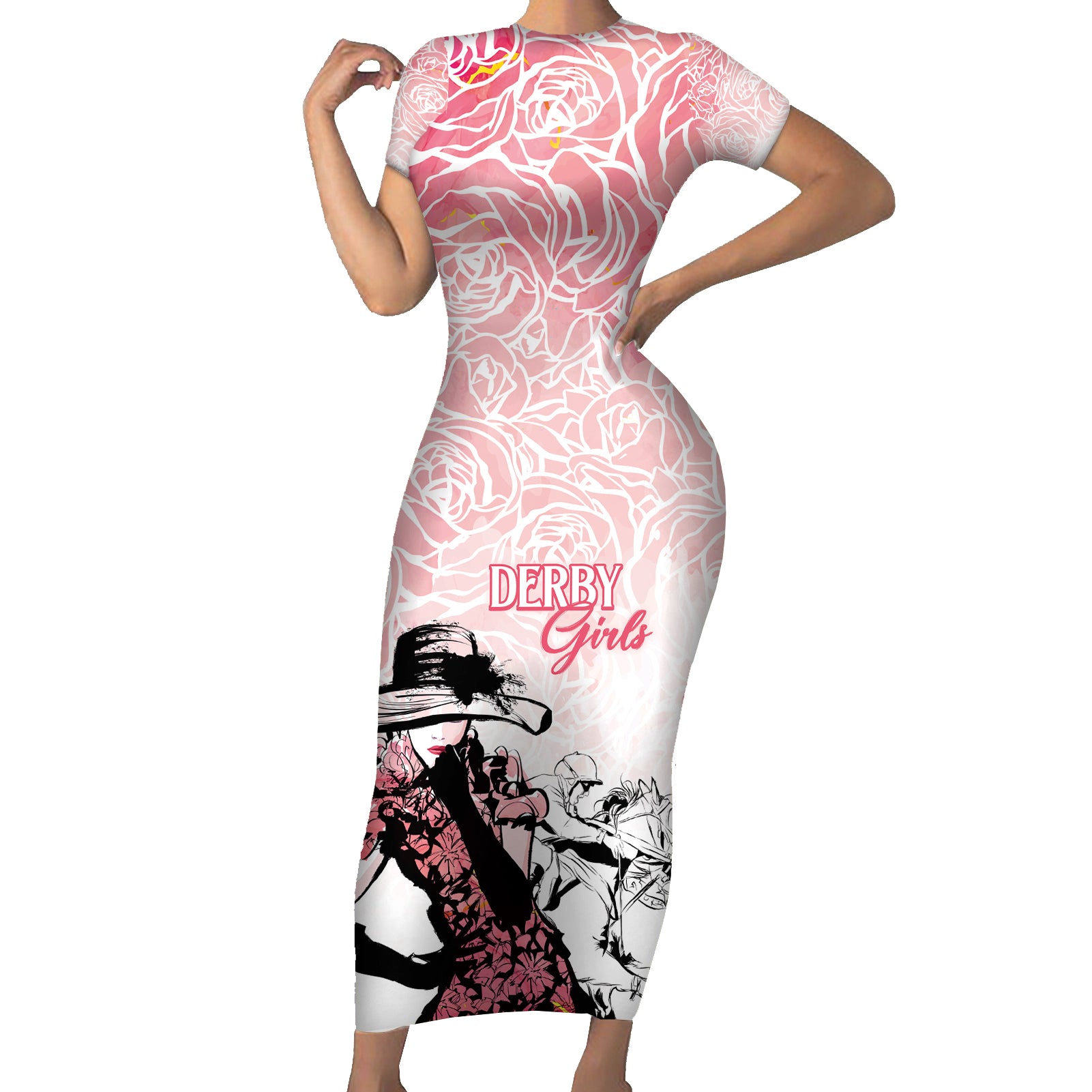 Kentucky Horse Racing Short Sleeve Bodycon Dress Derby Girls Pink Out - Wonder Print Shop
