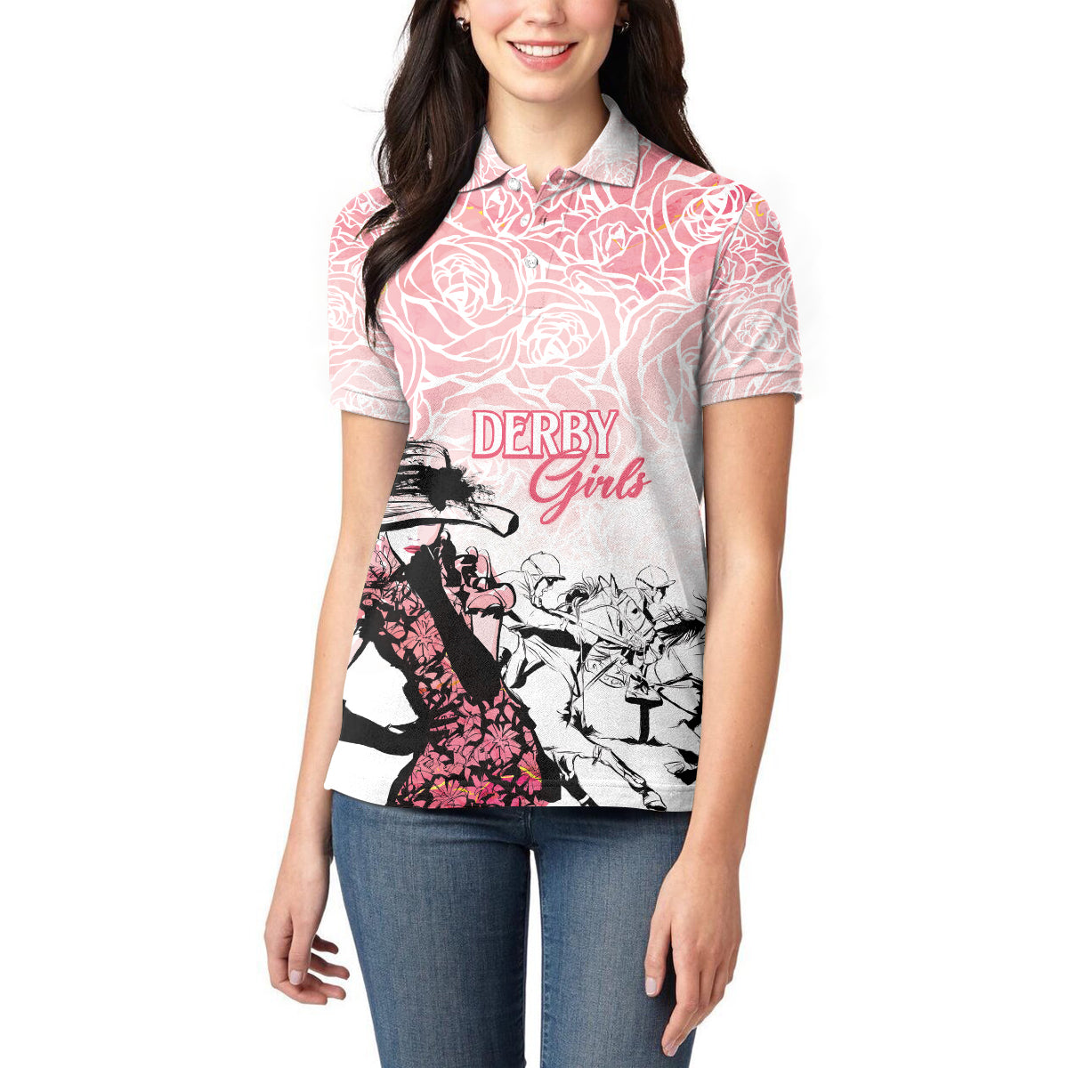 Kentucky Horse Racing Women Polo Shirt Derby Girls Pink Out - Wonder Print Shop