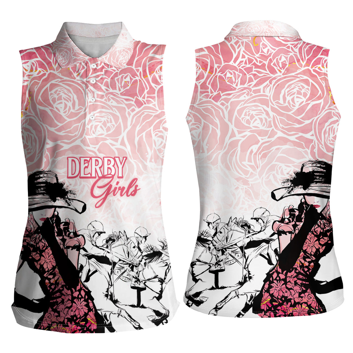 Kentucky Horse Racing Women Sleeveless Polo Shirt Derby Girls Pink Out - Wonder Print Shop