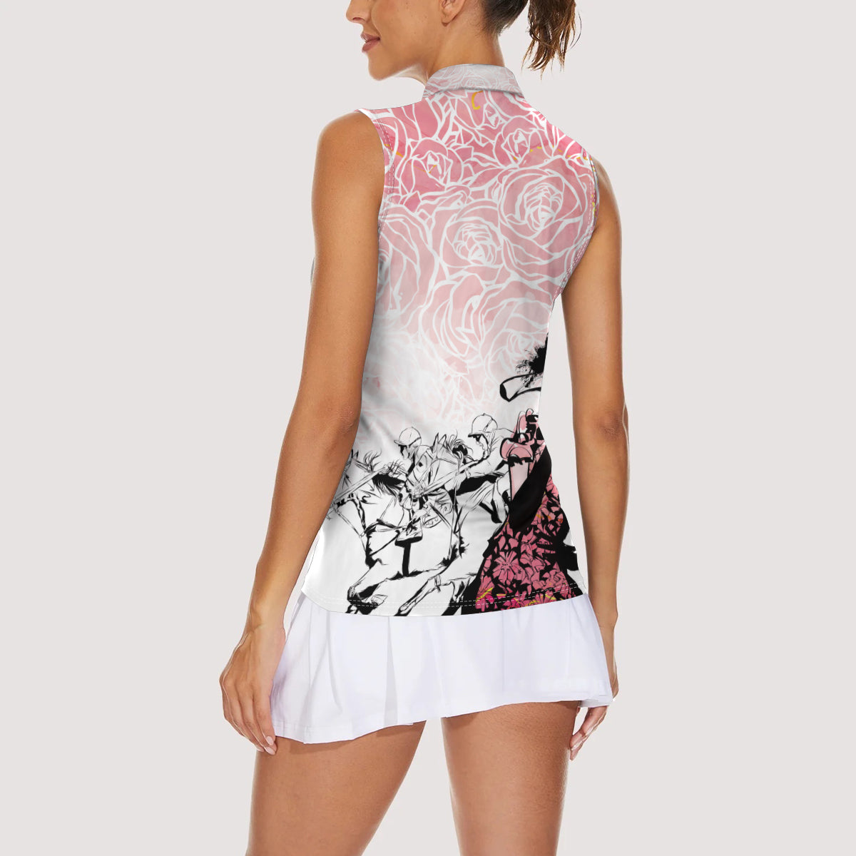 Kentucky Horse Racing Women Sleeveless Polo Shirt Derby Girls Pink Out - Wonder Print Shop