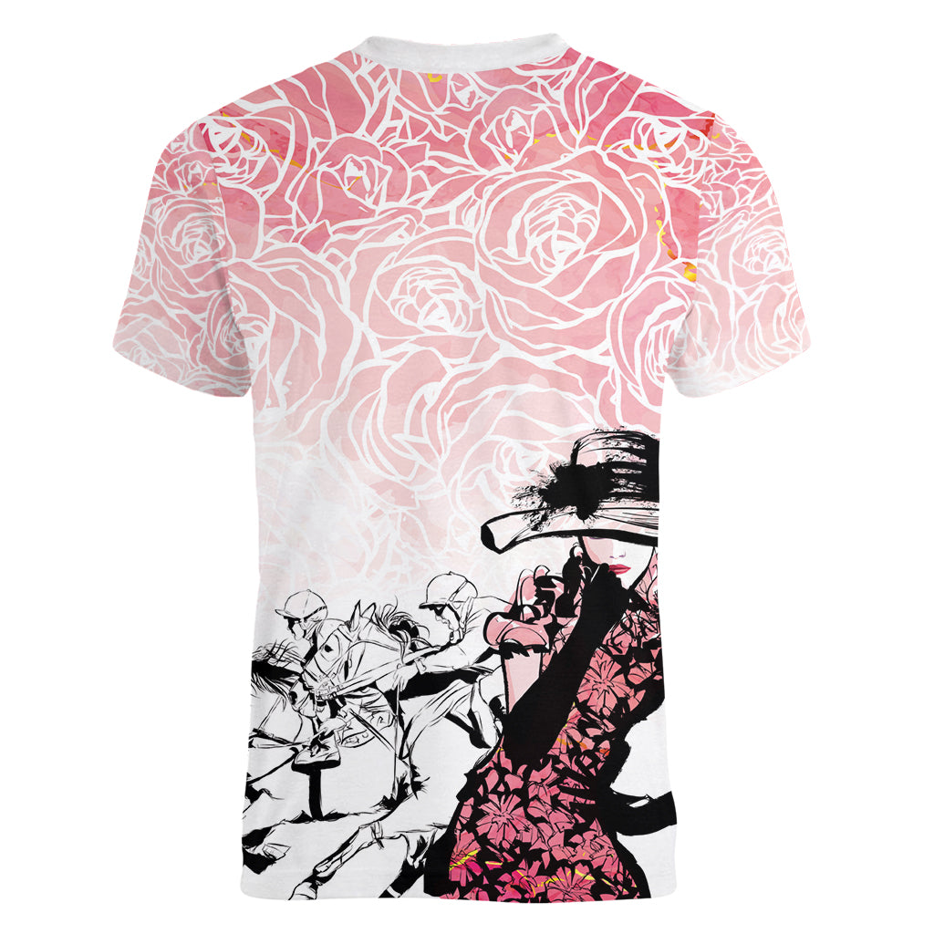 Kentucky Horse Racing Women V-Neck T-Shirt Derby Girls Pink Out - Wonder Print Shop