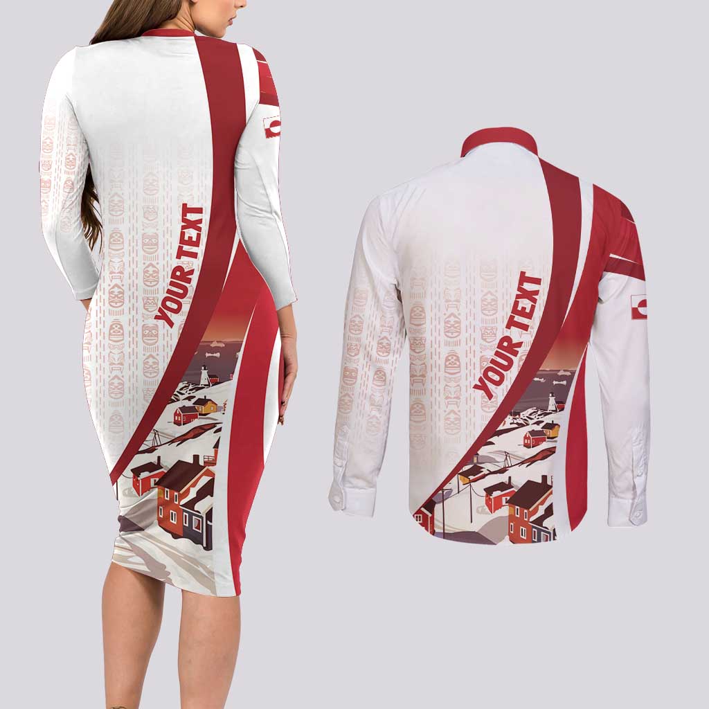 Personalized Greenland Couples Matching Long Sleeve Bodycon Dress and Long Sleeve Button Shirt Tupilaks Inspired