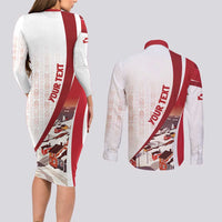Personalized Greenland Couples Matching Long Sleeve Bodycon Dress and Long Sleeve Button Shirt Tupilaks Inspired