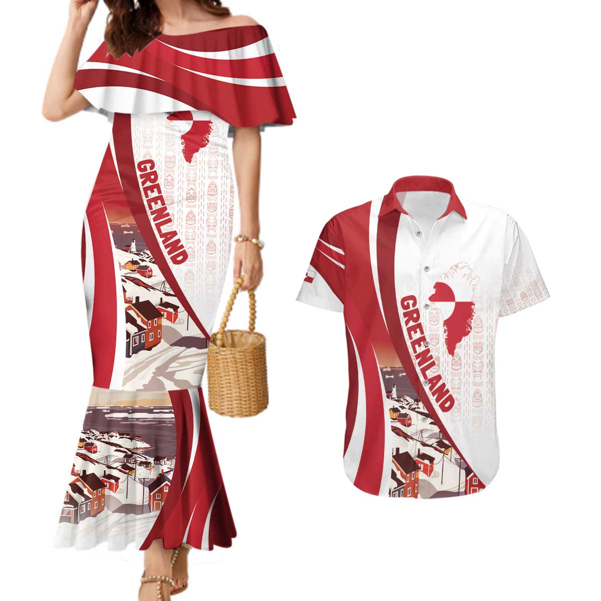 Personalized Greenland Couples Matching Mermaid Dress and Hawaiian Shirt Tupilaks Inspired