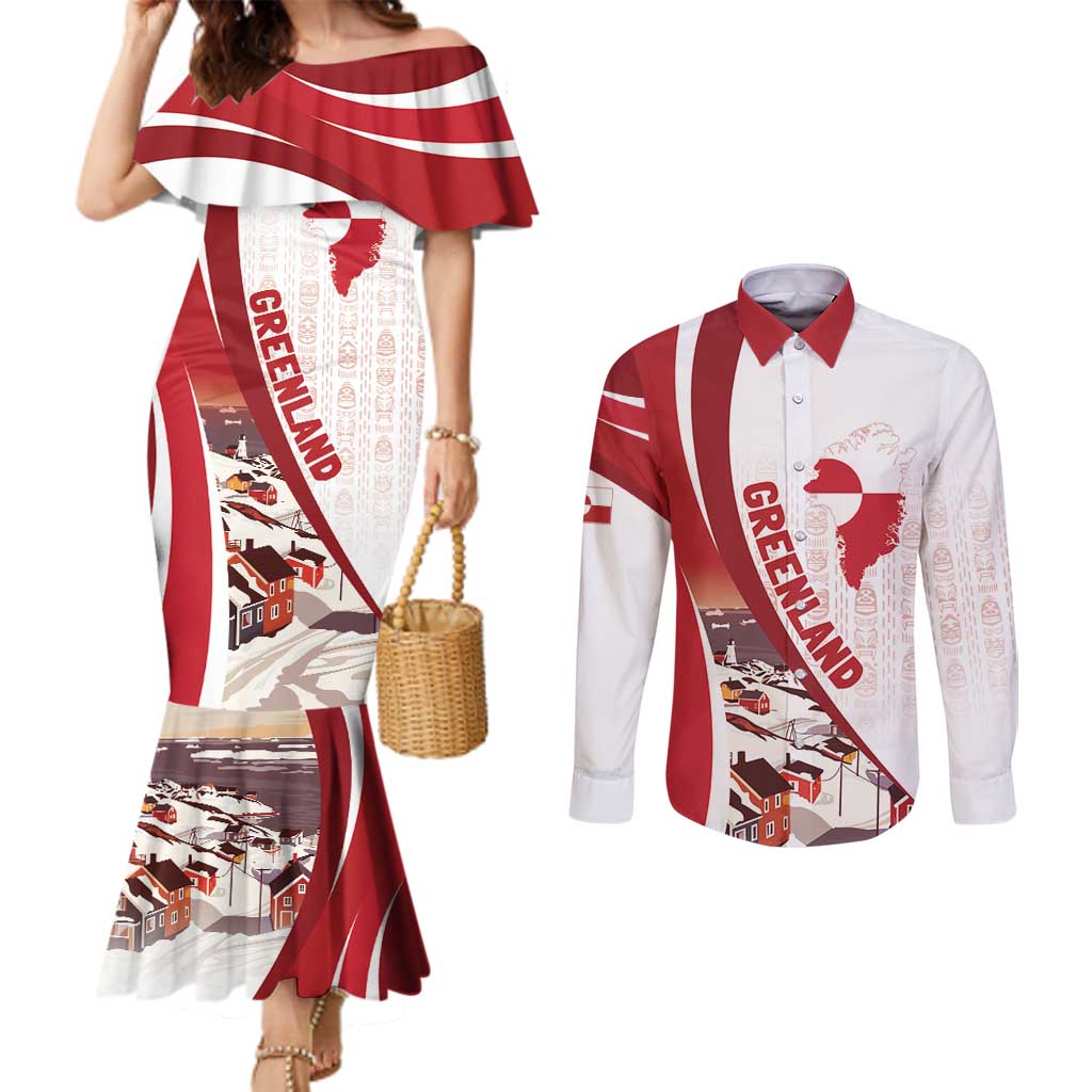 Personalized Greenland Couples Matching Mermaid Dress and Long Sleeve Button Shirt Tupilaks Inspired