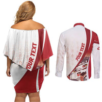 Personalized Greenland Couples Matching Off Shoulder Short Dress and Long Sleeve Button Shirt Tupilaks Inspired