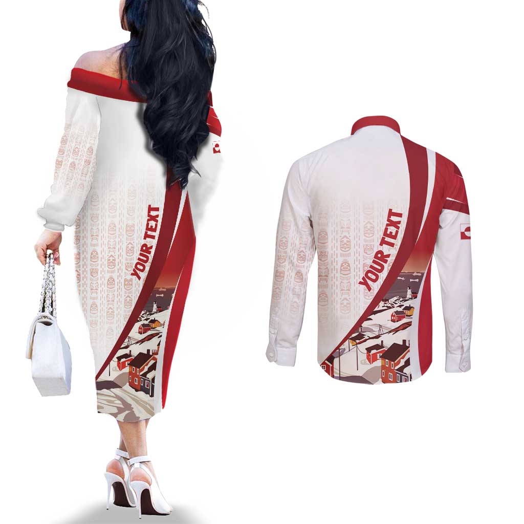 Personalized Greenland Couples Matching Off The Shoulder Long Sleeve Dress and Long Sleeve Button Shirt Tupilaks Inspired