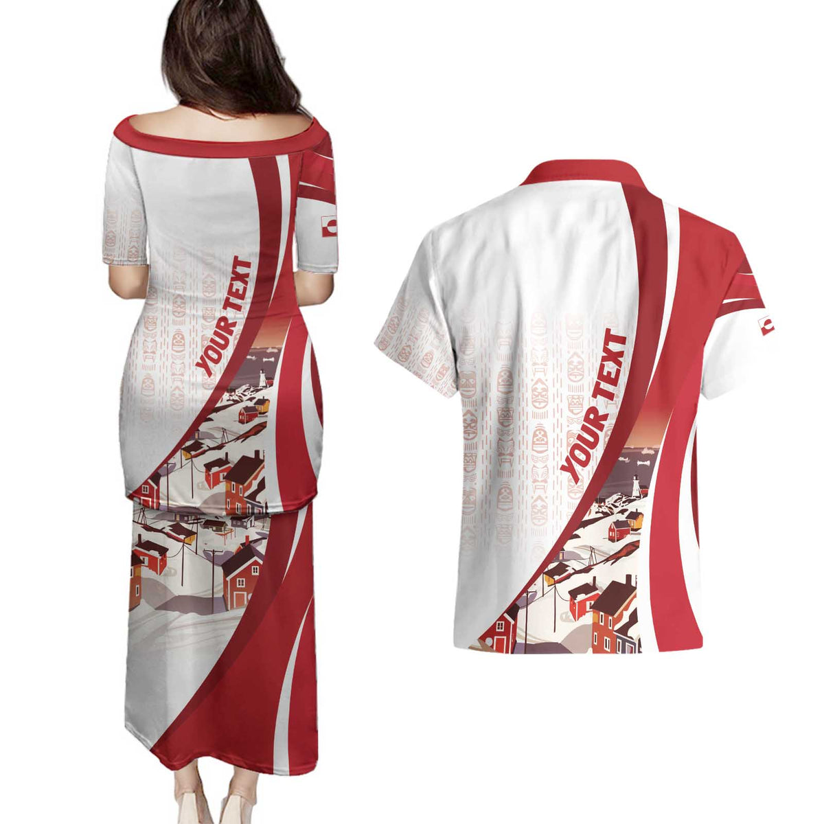 Personalized Greenland Couples Matching Puletasi and Hawaiian Shirt Tupilaks Inspired