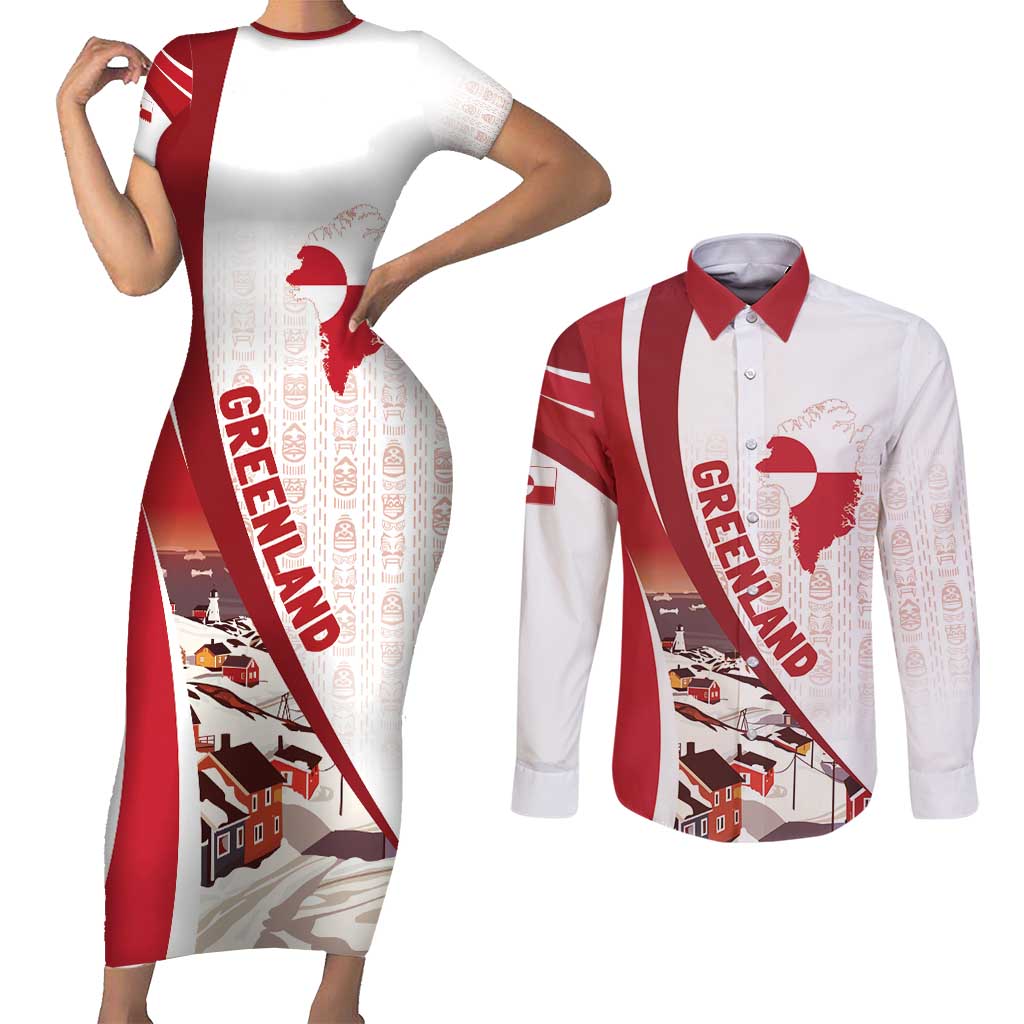 Personalized Greenland Couples Matching Short Sleeve Bodycon Dress and Long Sleeve Button Shirt Tupilaks Inspired