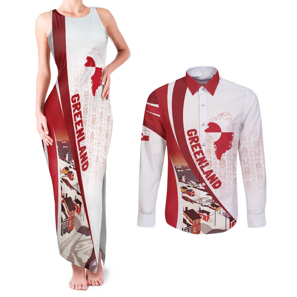 Personalized Greenland Couples Matching Tank Maxi Dress and Long Sleeve Button Shirt Tupilaks Inspired