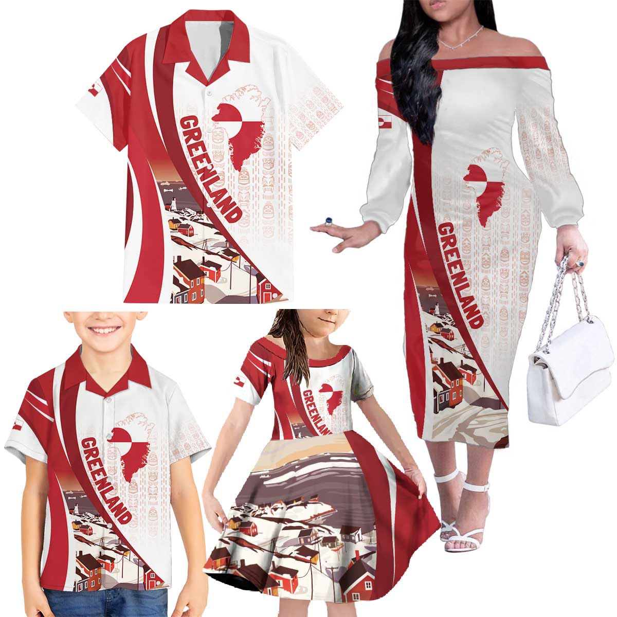 Personalized Greenland Family Matching Off The Shoulder Long Sleeve Dress and Hawaiian Shirt Tupilaks Inspired
