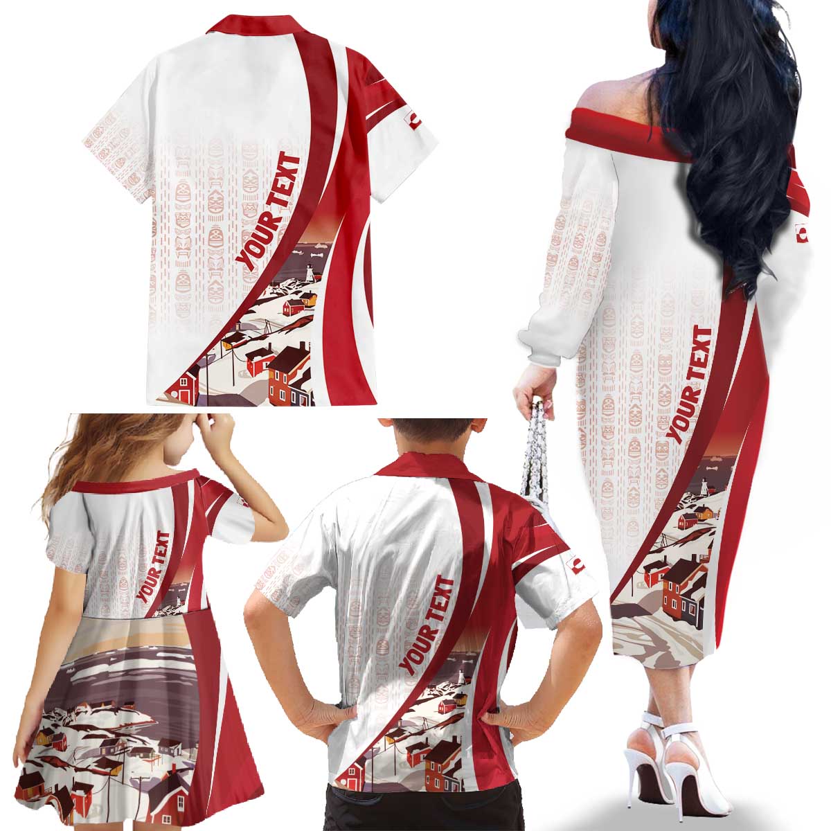 Personalized Greenland Family Matching Off The Shoulder Long Sleeve Dress and Hawaiian Shirt Tupilaks Inspired