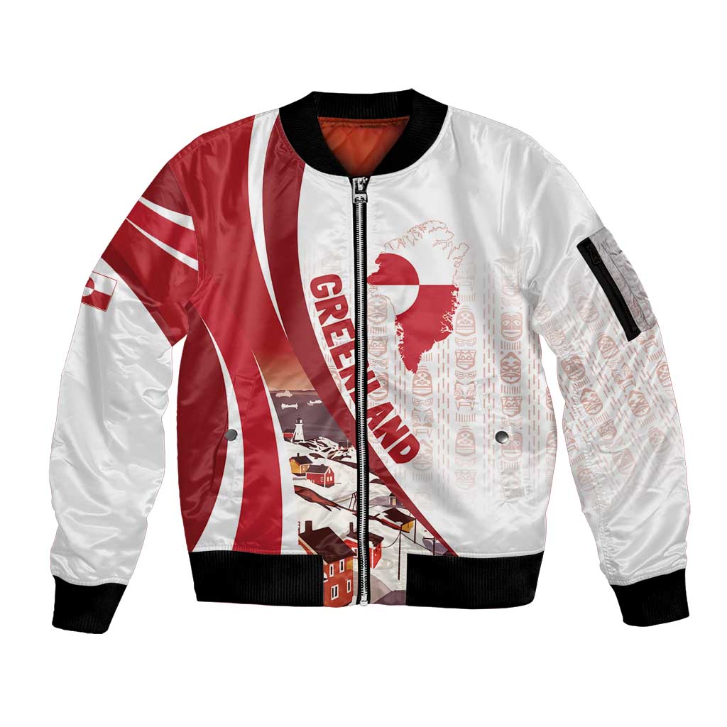 Personalized Greenland Sleeve Zip Bomber Jacket Tupilaks Inspired