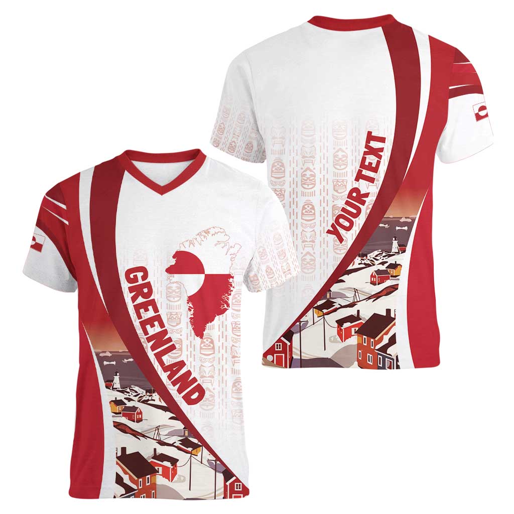 Personalized Greenland Women V-Neck T-Shirt Tupilaks Inspired