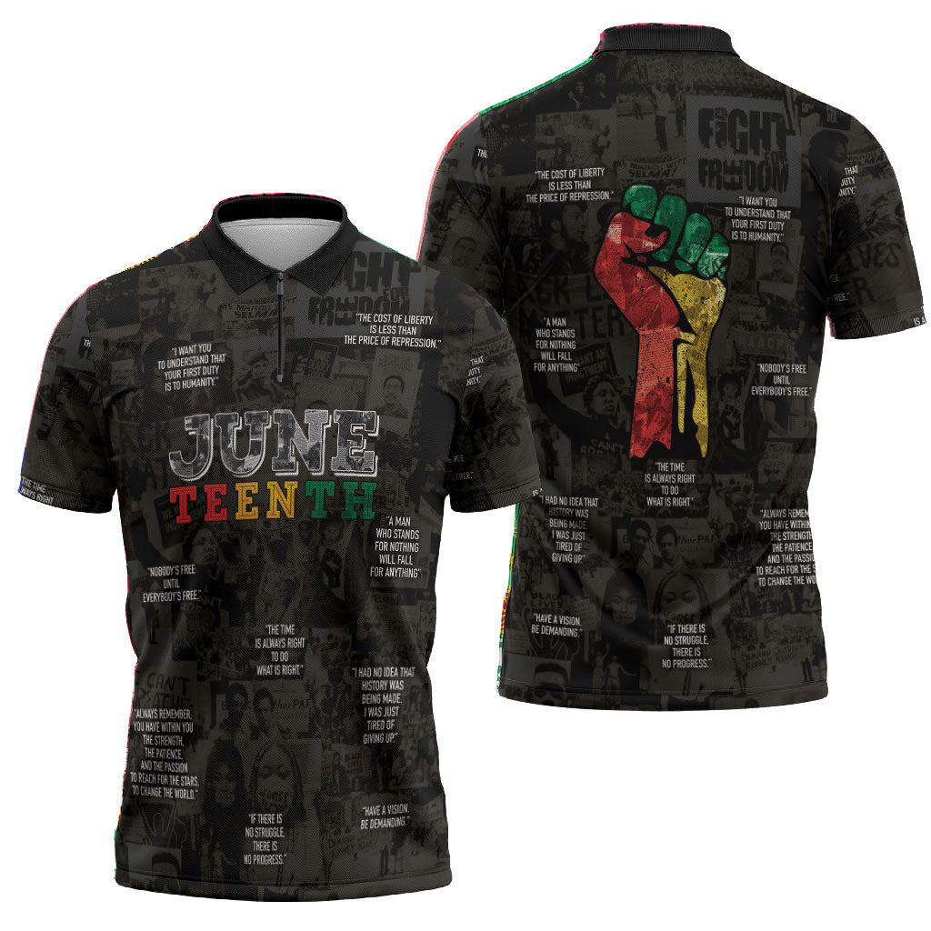 Juneteenth Black History Zipper Polo Shirt Inspirational Quotes Collage