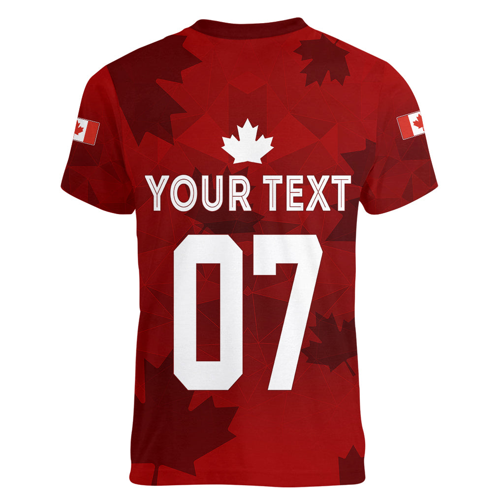 Personalised Canada Soccer Women V Neck T Shirt Women's WC 2023 Maple Style - Wonder Print Shop