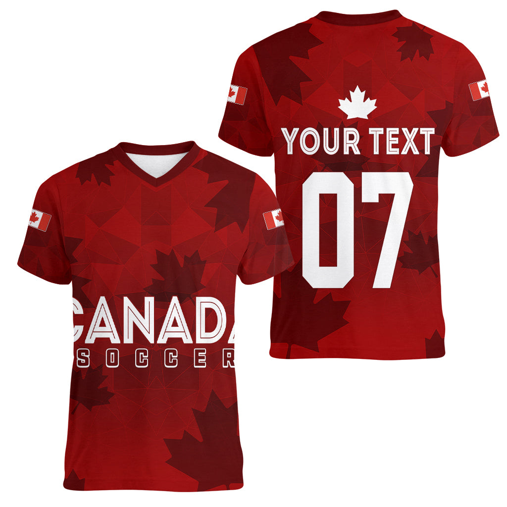 Personalised Canada Soccer Women V Neck T Shirt Women's WC 2023 Maple Style - Wonder Print Shop