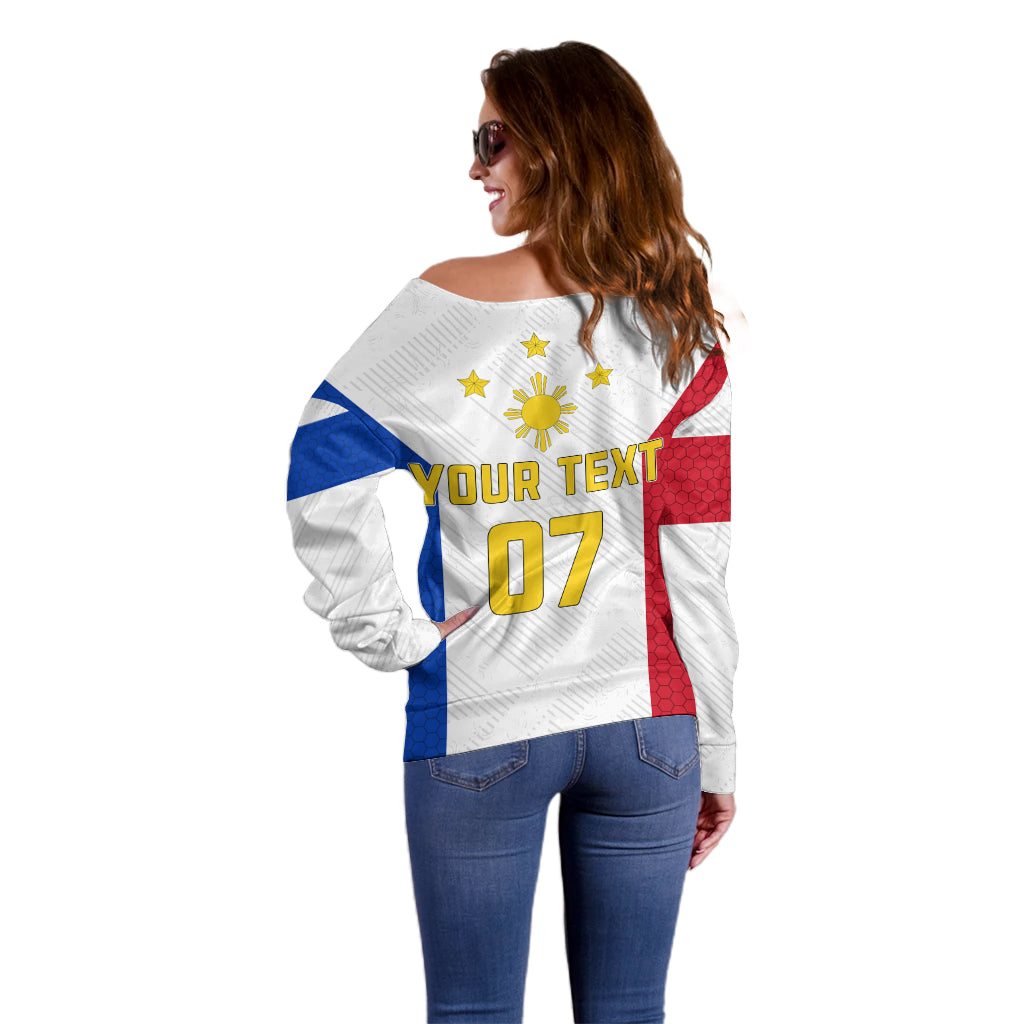 Personalised Philippines Football Off Shoulder Sweater Women's WC 2023 Filipinas Basic Ver - Wonder Print Shop