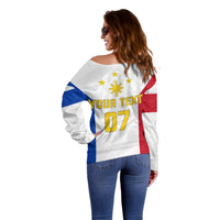 Personalised Philippines Football Off Shoulder Sweater Women's WC 2023 Filipinas Basic Ver - Wonder Print Shop