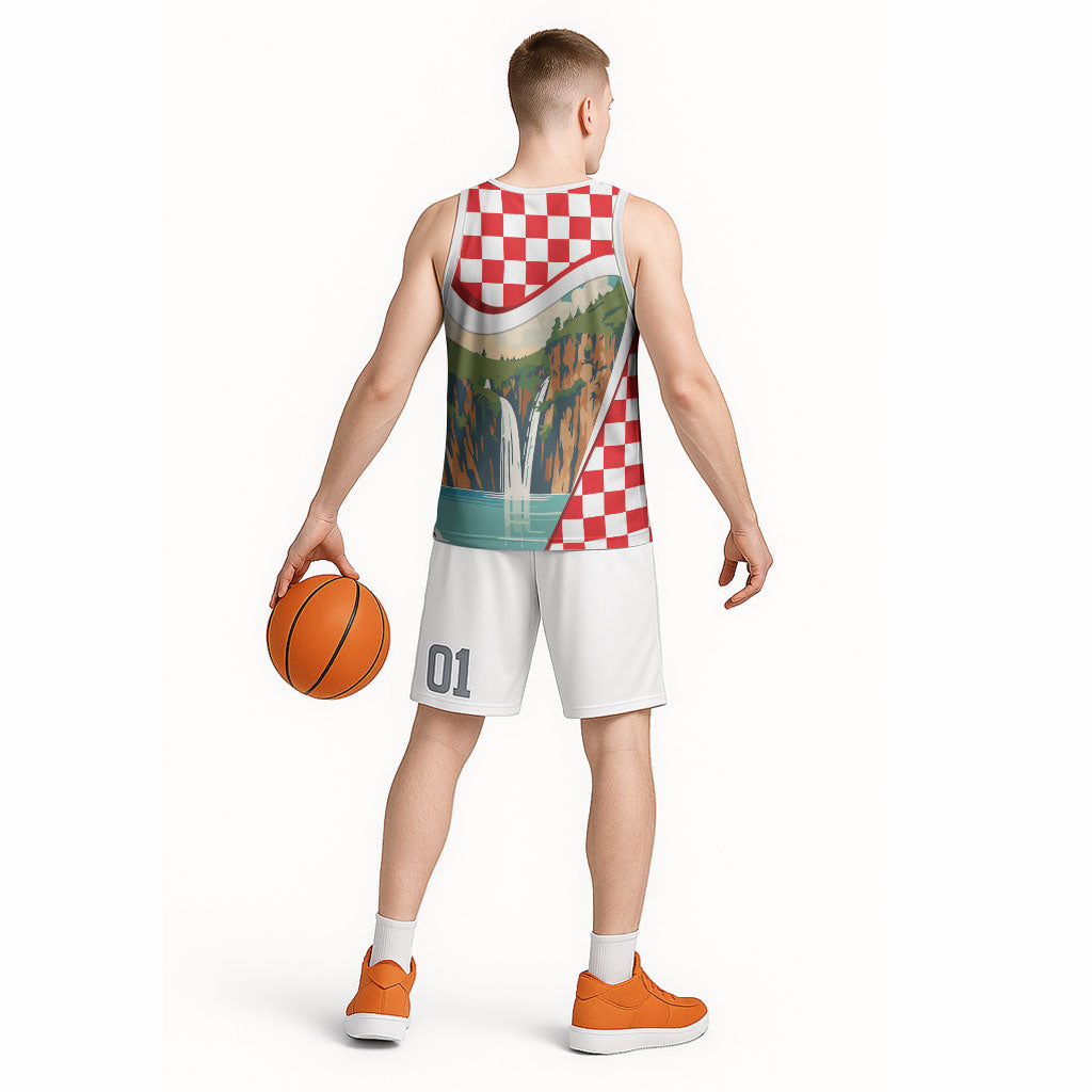 Plitvice Waterfall Hrvatska Scenery Basketball Jersey